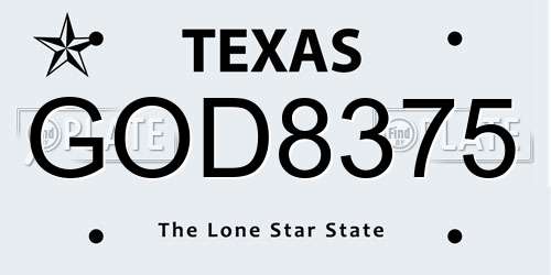 GOD8375 Texas License Plate