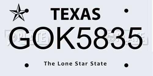 GOK5835 Texas License Plate