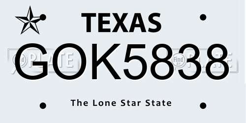 GOK5838 Texas License Plate