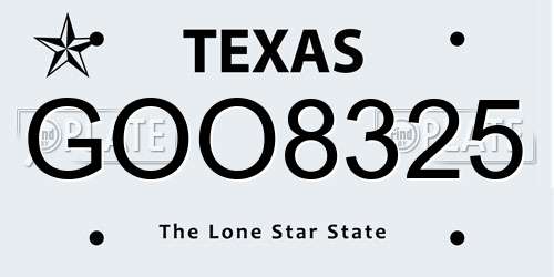 GOO8325 Texas License Plate