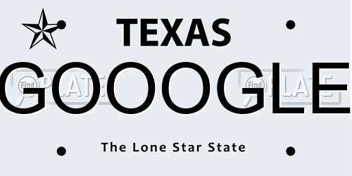 GOOOGLE Texas License Plate