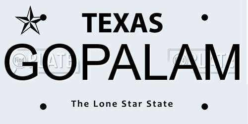 GOPALAM Texas License Plate