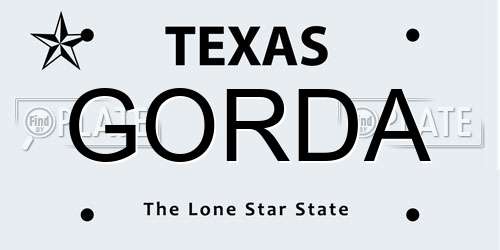 GORDA Texas License Plate