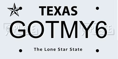GOTMY6 Texas License Plate