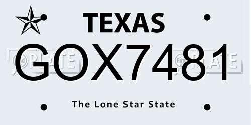 GOX7481 Texas License Plate