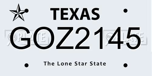 GOZ2145 Texas License Plate