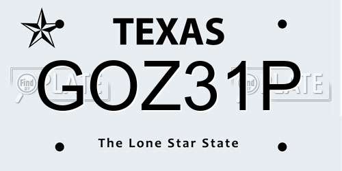 GOZ31P Texas License Plate