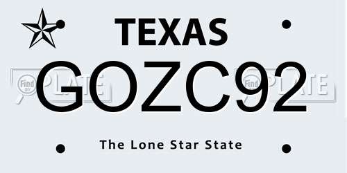 GOZC92 Texas License Plate