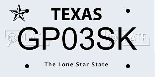 GP03SK Texas License Plate