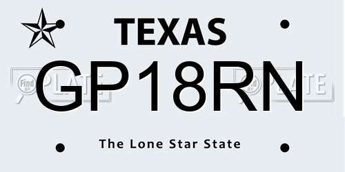 GP18RN Texas License Plate