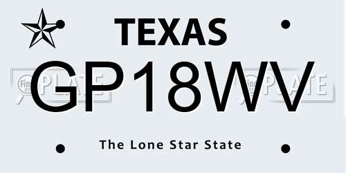 GP18WV Texas License Plate