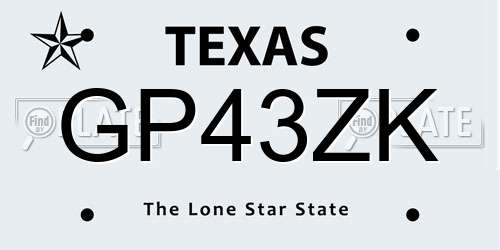 GP43ZK Texas License Plate