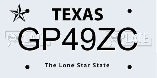 GP49ZC Texas License Plate