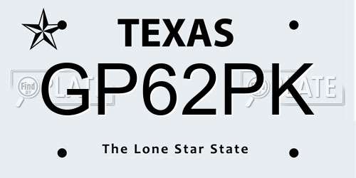 GP62PK Texas License Plate