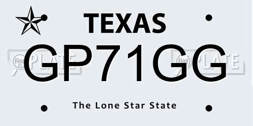 GP71GG Texas License Plate