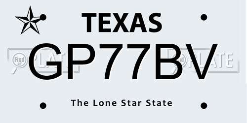GP77BV Texas License Plate