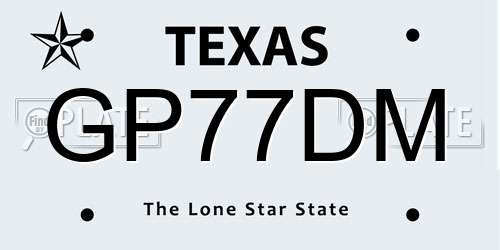 GP77DM Texas License Plate