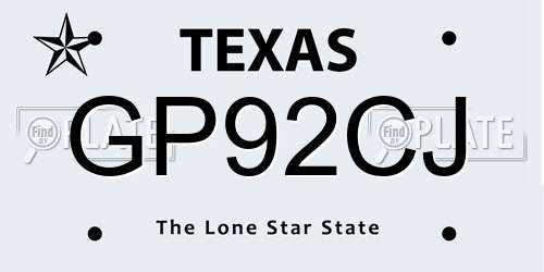 GP92CJ Texas License Plate