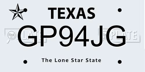 GP94JG Texas License Plate