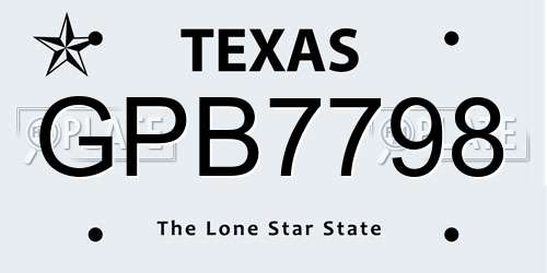 GPB7798 Texas License Plate