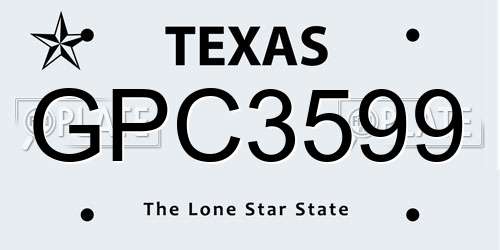 GPC3599 Texas License Plate