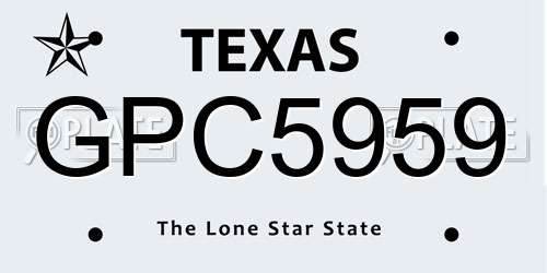 GPC5959 Texas License Plate