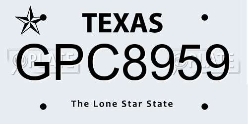 GPC8959 Texas License Plate