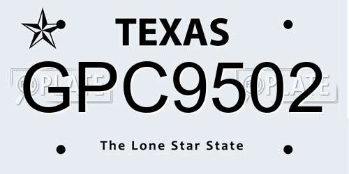 GPC9502 Texas License Plate