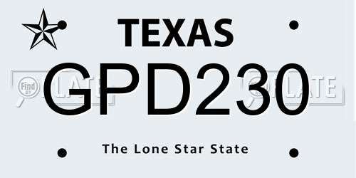 GPD230 Texas License Plate