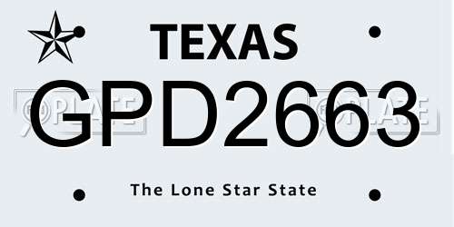 GPD2663 Texas License Plate