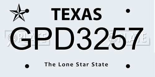 GPD3257 Texas License Plate