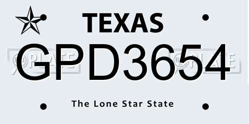 GPD3654 Texas License Plate