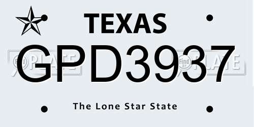 GPD3937 Texas License Plate