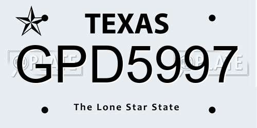 GPD5997 Texas License Plate