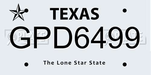 GPD6499 Texas License Plate