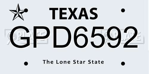 GPD6592 Texas License Plate