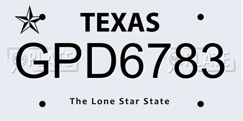 GPD6783 Texas License Plate