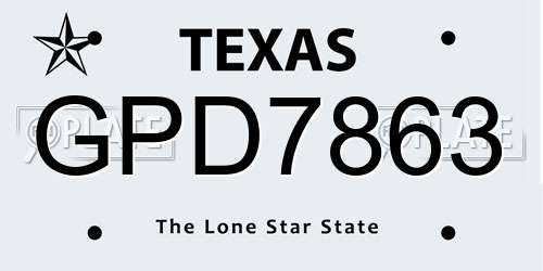 GPD7863 Texas License Plate