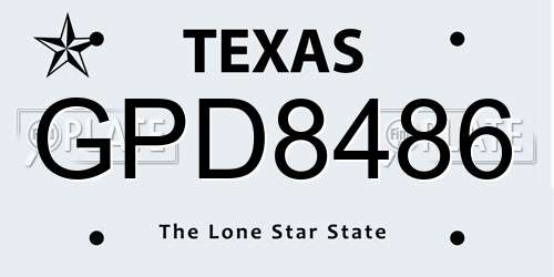 GPD8486 Texas License Plate