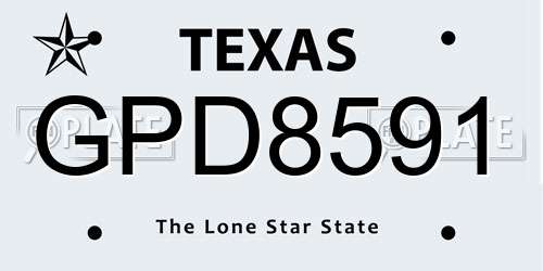 GPD8591 Texas License Plate