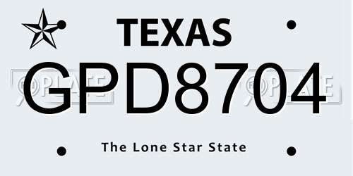 GPD8704 Texas License Plate