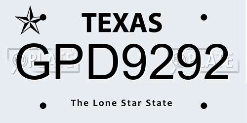 GPD9292 Texas License Plate