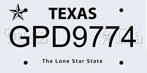 GPD9774 Texas License Plate