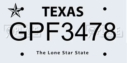 GPF3478 Texas License Plate
