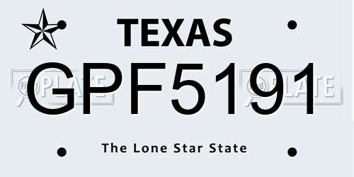 GPF5191 Texas License Plate