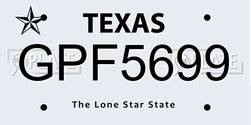 GPF5699 Texas License Plate