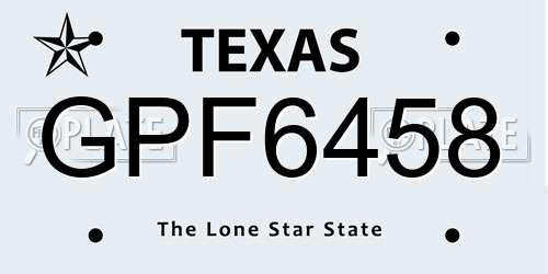 GPF6458 Texas License Plate