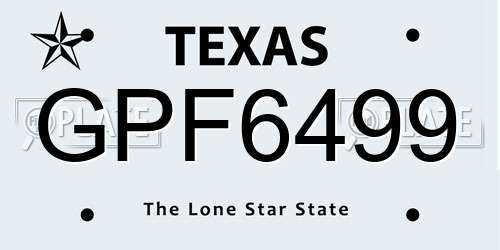GPF6499 Texas License Plate