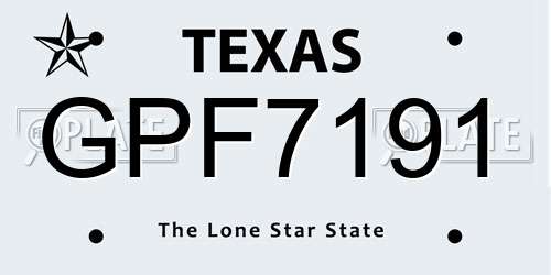 GPF7191 Texas License Plate