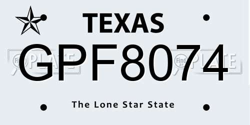 GPF8074 Texas License Plate